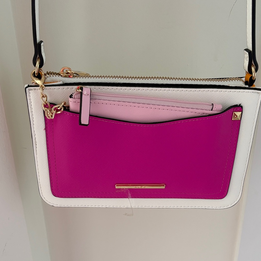 Designer-Inspired White and Fuchsia Crossbody Bag